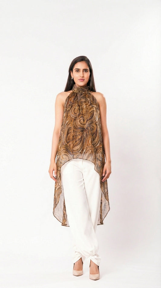 IS.U Multicolor Halter-Neck Chiffon Long Top
