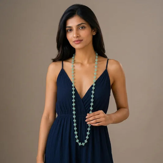 Green Beaded Long Statement Necklace For Women
