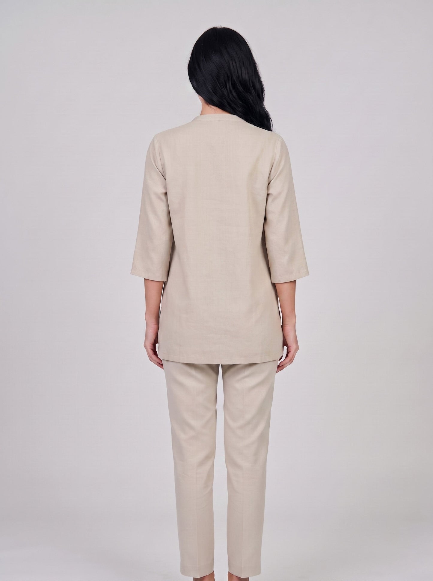 House of S Beige Minimalist V-Neck Top
