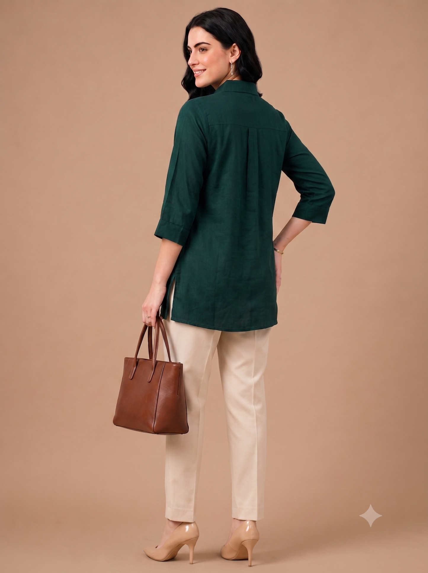 Green Modal Satin Embroidered Short Kurti