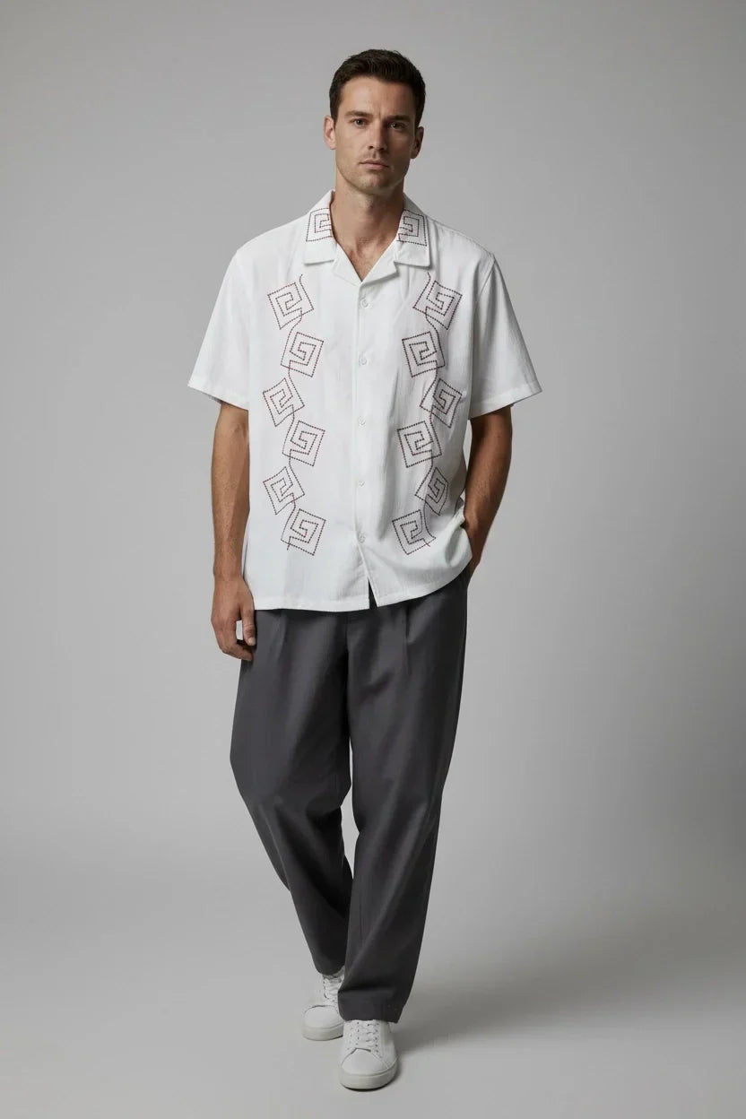 Velvet Textured Embroidered Shirt Maroon