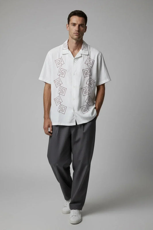 Velvet Textured Embroidered Shirt Maroon
