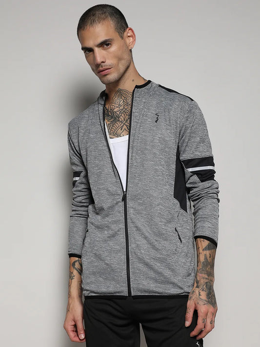 Heathered Activewear Jacket With Contrast Detail