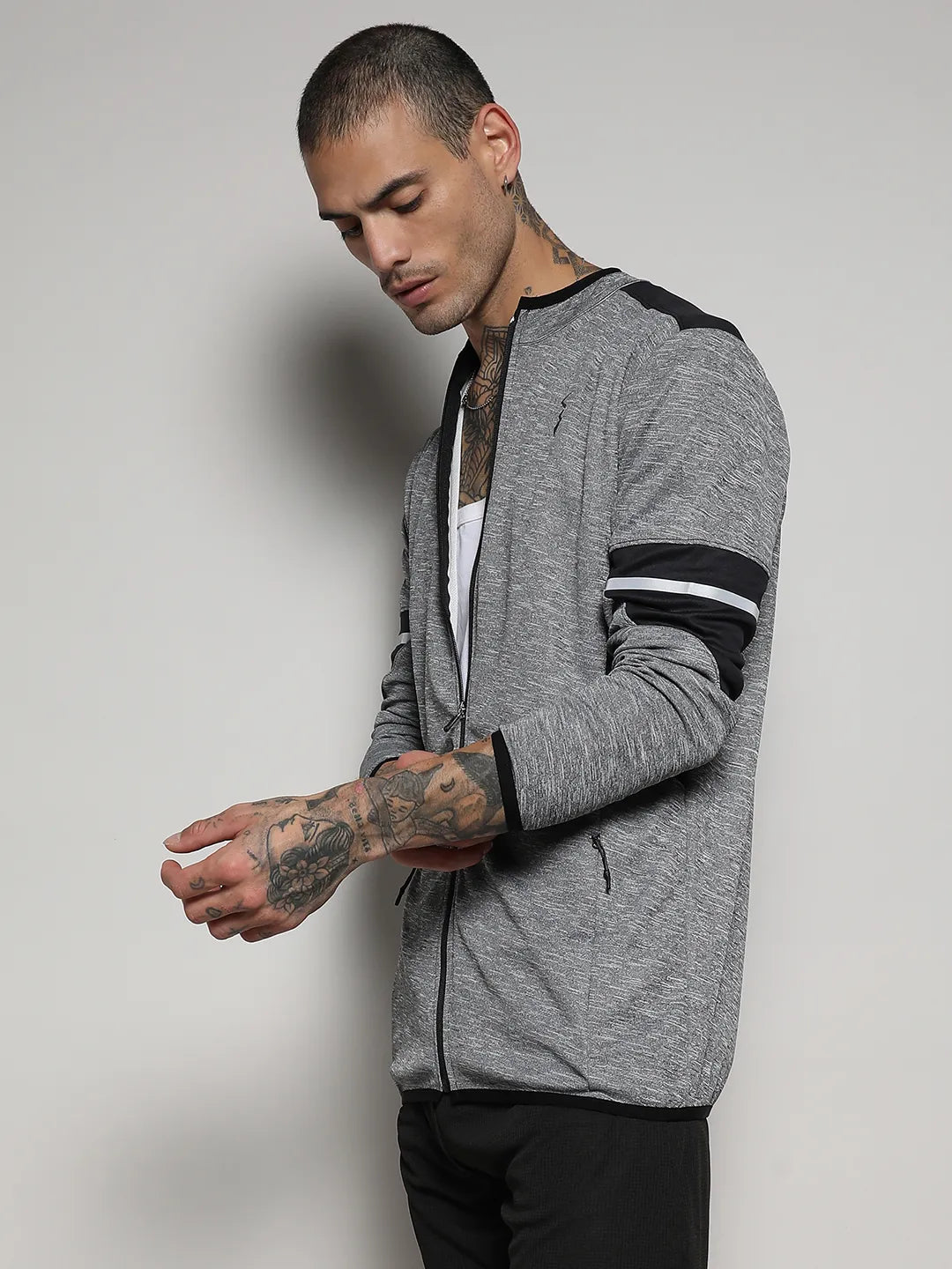 Heathered Activewear Jacket With Contrast Detail