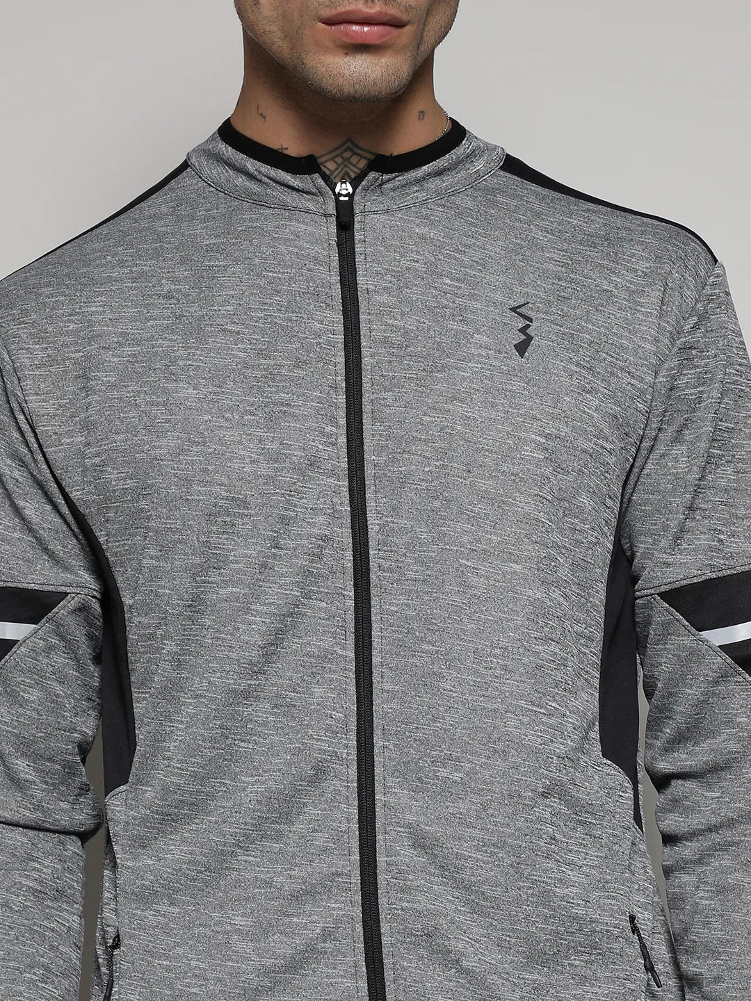 Grey Heathered Activewear Jacket With Contrast Detail