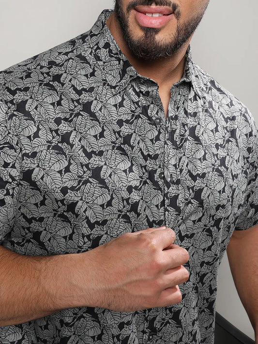 Grey Printed Casual Shirt