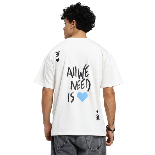 Rebel Heart Card Round Neck Printed White T-Shirt FLYAF