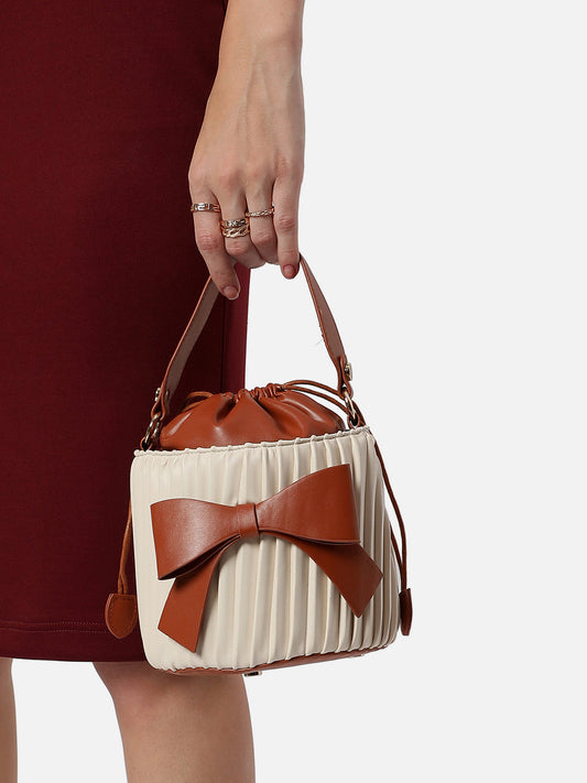 Gathered Brown & Ivory Bucket Bag