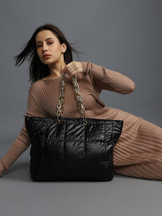 Masquerade Quilted Black Tote Bag