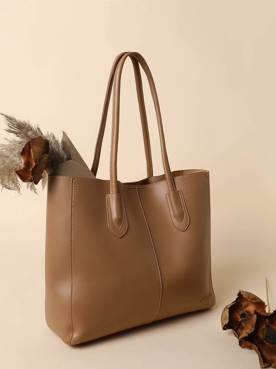 Trove Tan Tote Bag With Pouch Set