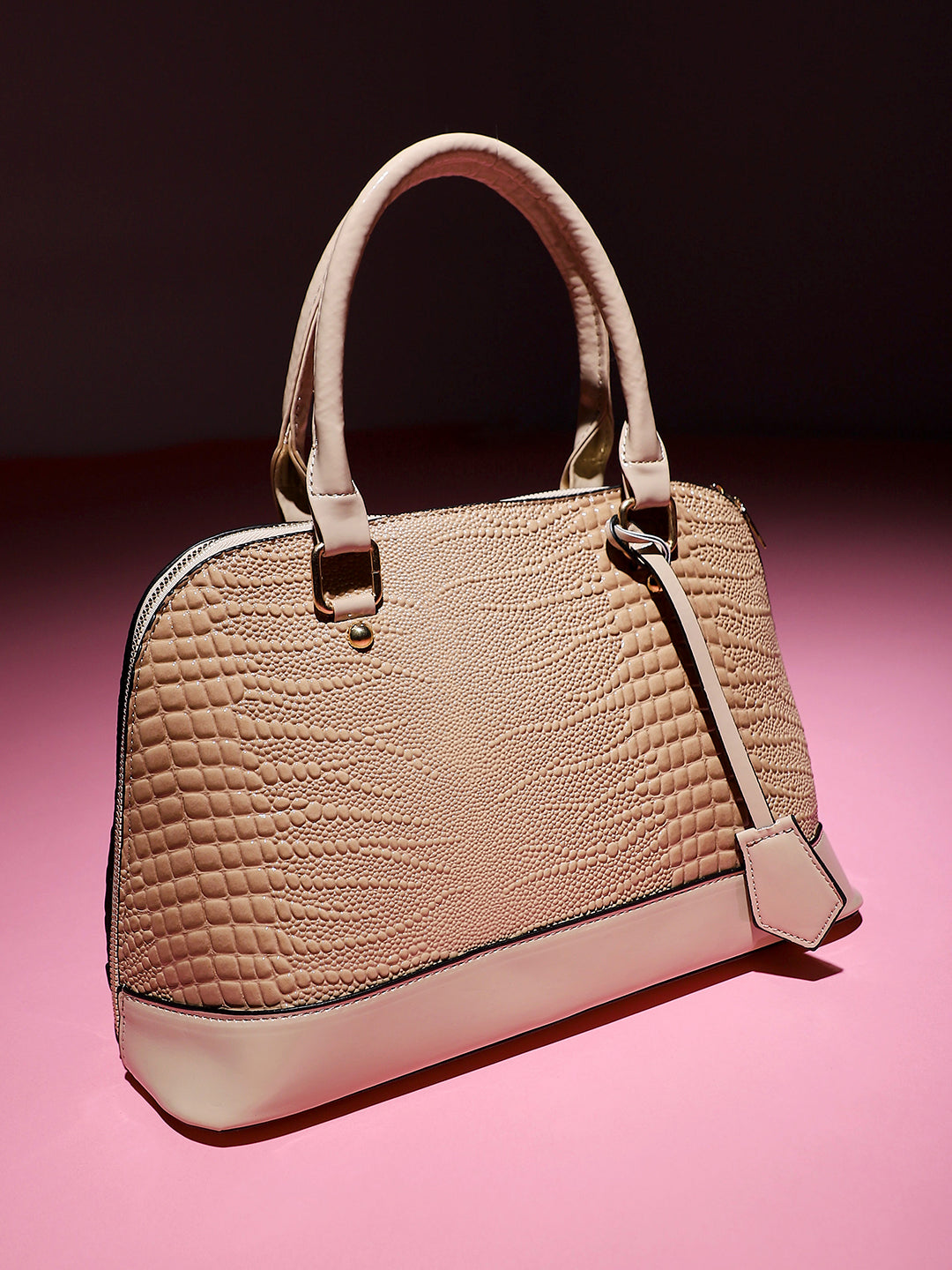 Scale Top Handle Handbag - Beige