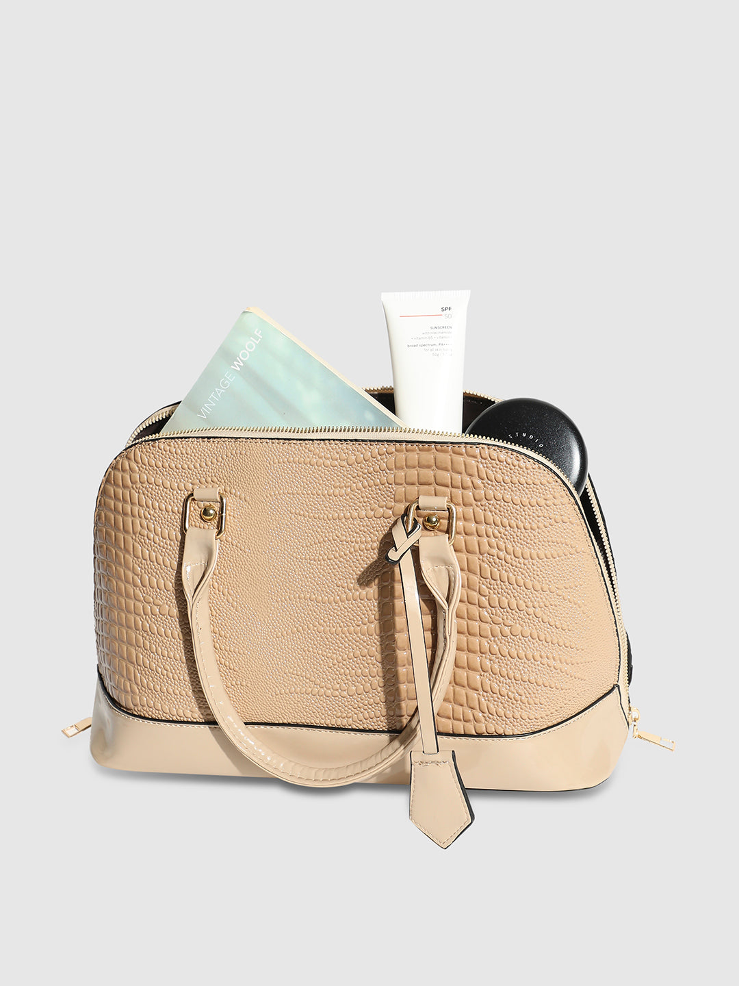 Scale Top Handle Handbag - Beige
