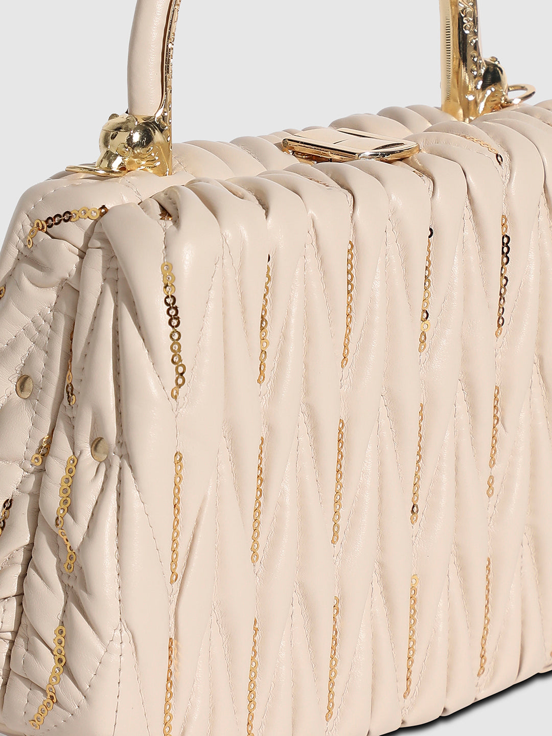 Quilted Sequin Handbag - Beige