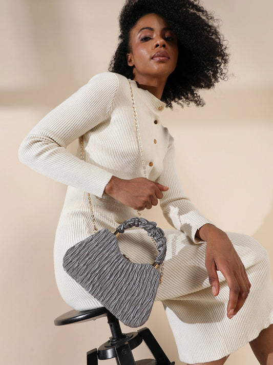 Ruched Handle Handbag - Silver