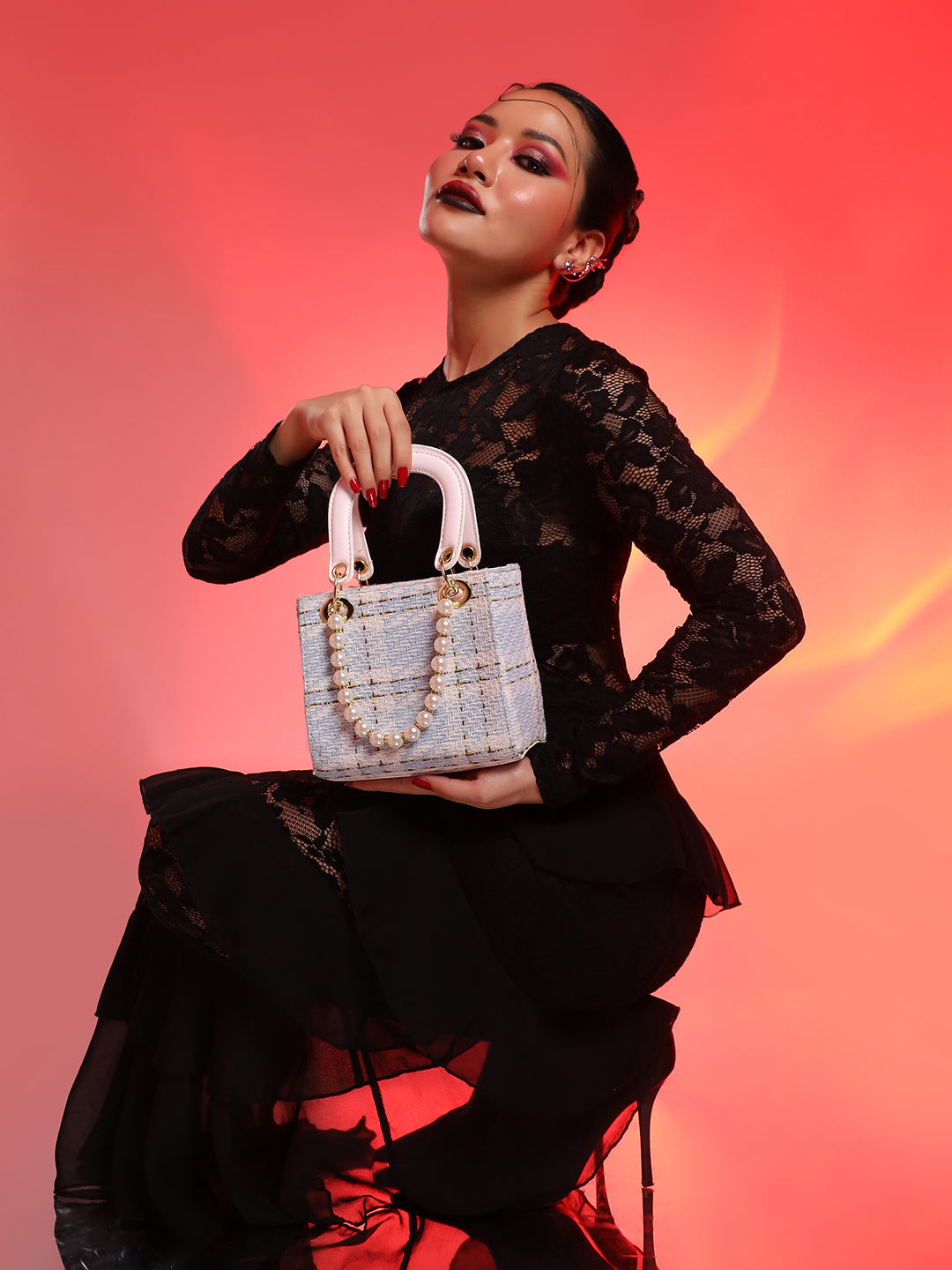 Tweed Pearl Hand Bag