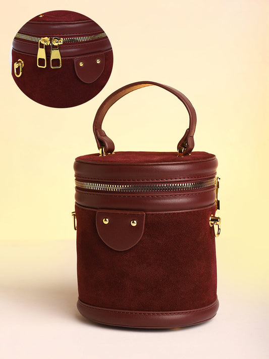 The Velvet Bucket Bag - Wine Red