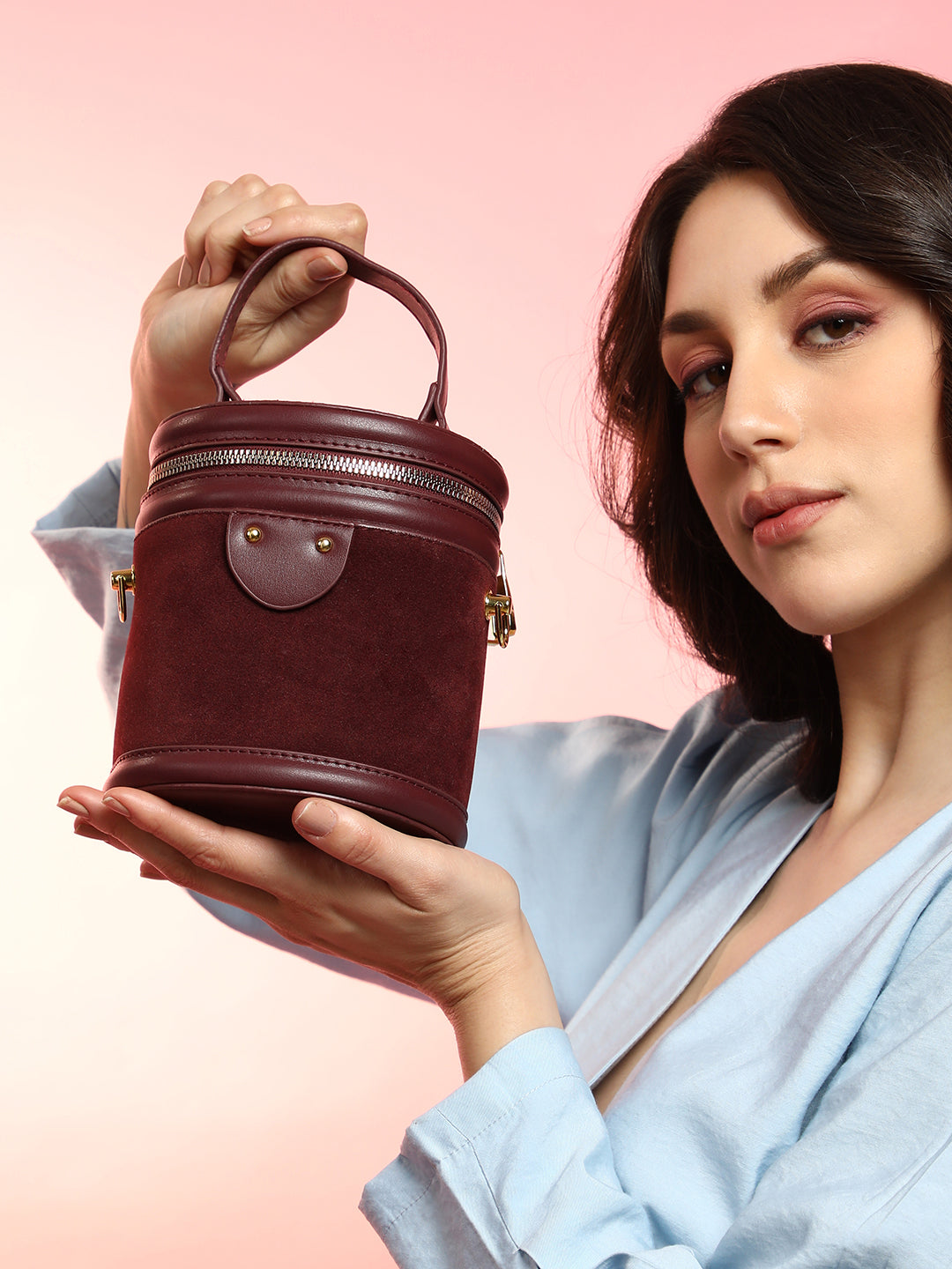The Velvet Bucket Bag - Wine Red