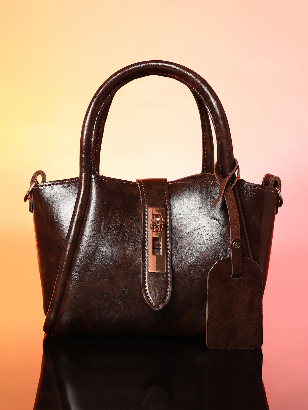 The Galleria Hand Bag With Pouch - Coffee Brown