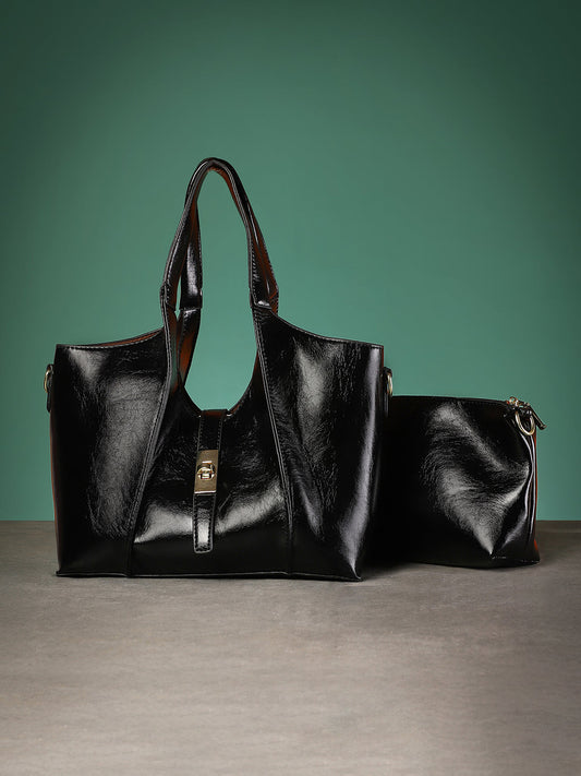 The Foldara Hand Bag With Pouch - Onyx Black