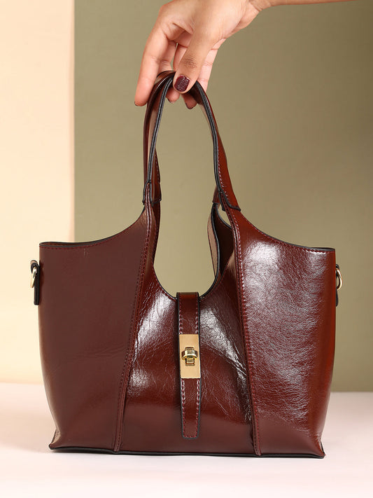 The Foldara Hand Bag With Pouch - Mocha Brown
