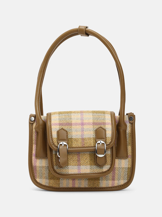 The Tartan Shoulder Bag - Tan Brown & Yellow Ochre