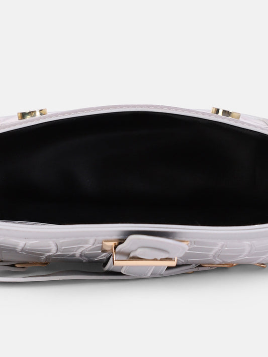 The Gator-Buckle Hand Bag - Metallic Silver