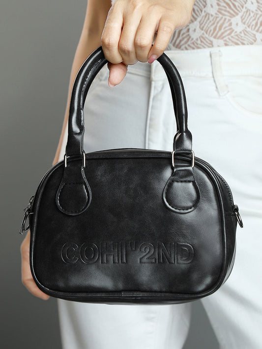 The Square-Bowling Hand Bag - Onyx Black