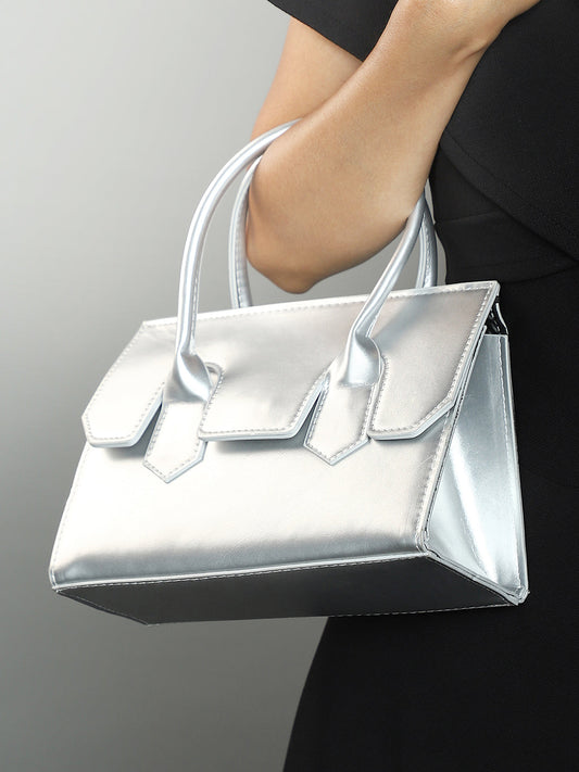 The Structural-Flap Hand Bag - Metallic Silver