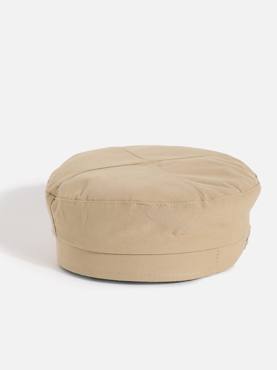 Beige Solid Beret Hat With Buckle Detail