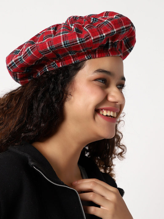 Red Scottish Checked Textured Bakerboy Hat