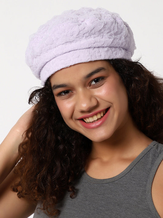 White Textured Beret Hat
