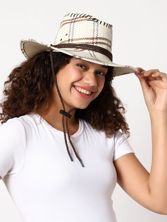 White & Beige Textured Cowboy Hat