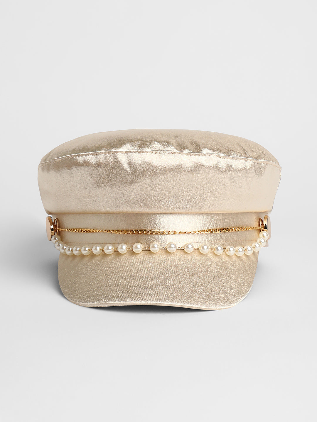 Chain-Lined Satin Bakerboy Cap - Saltbox Beige
