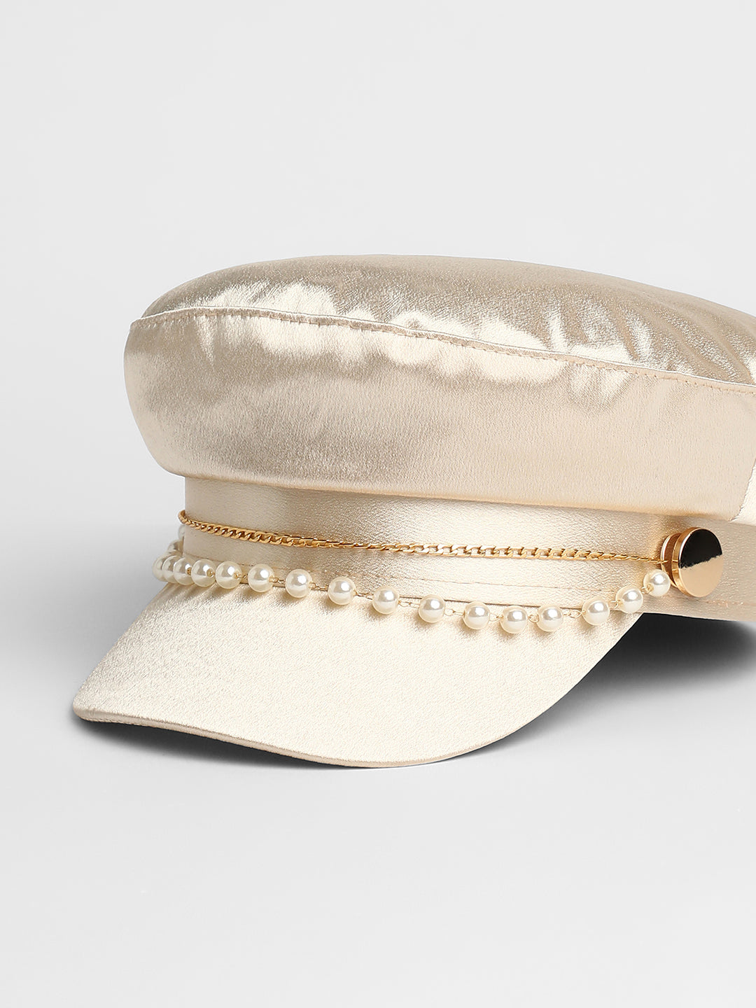 Chain-Lined Satin Bakerboy Cap - Saltbox Beige