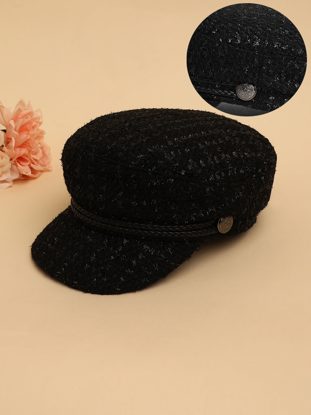 Braid-Lined Bakerboy Cap - Midnight Black
