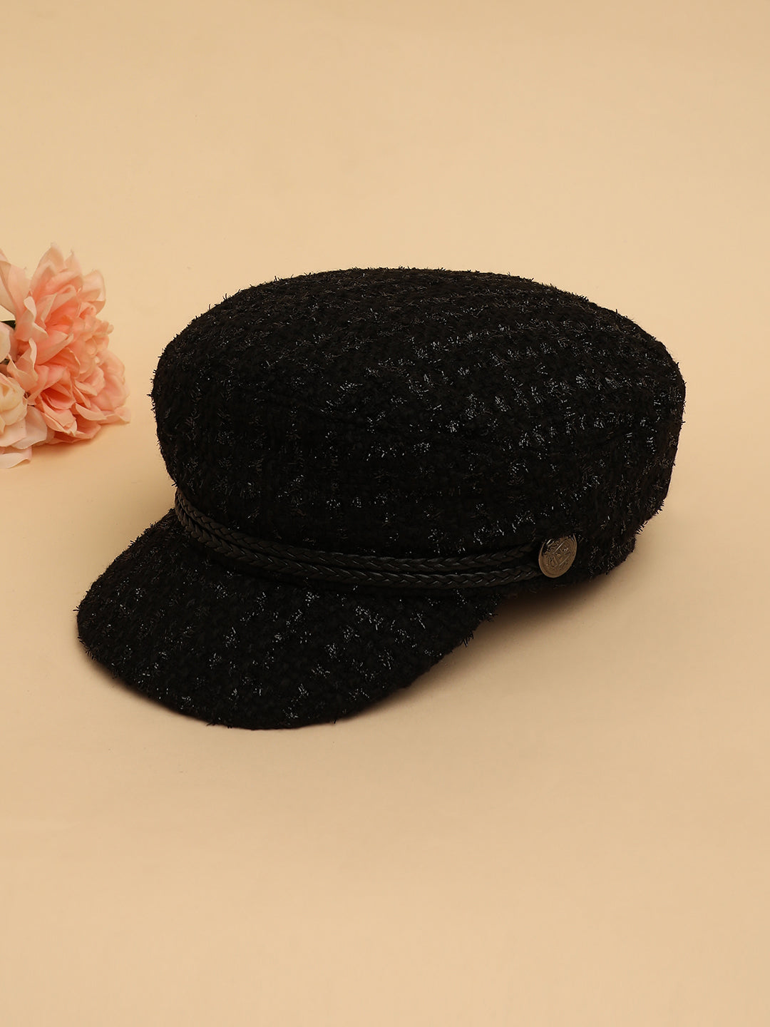 Braid-Lined Bakerboy Cap - Midnight Black