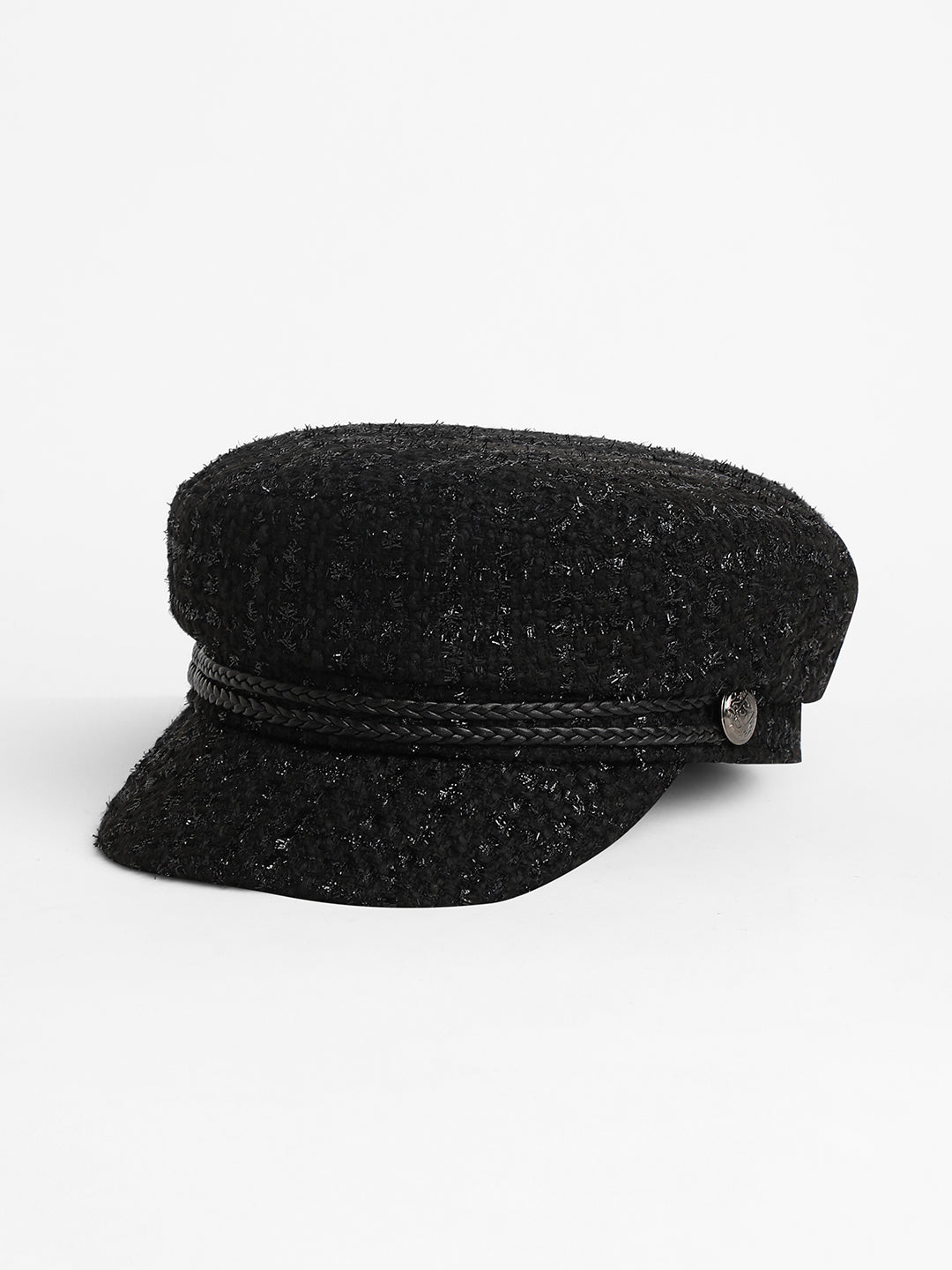 Braid-Lined Bakerboy Cap - Midnight Black