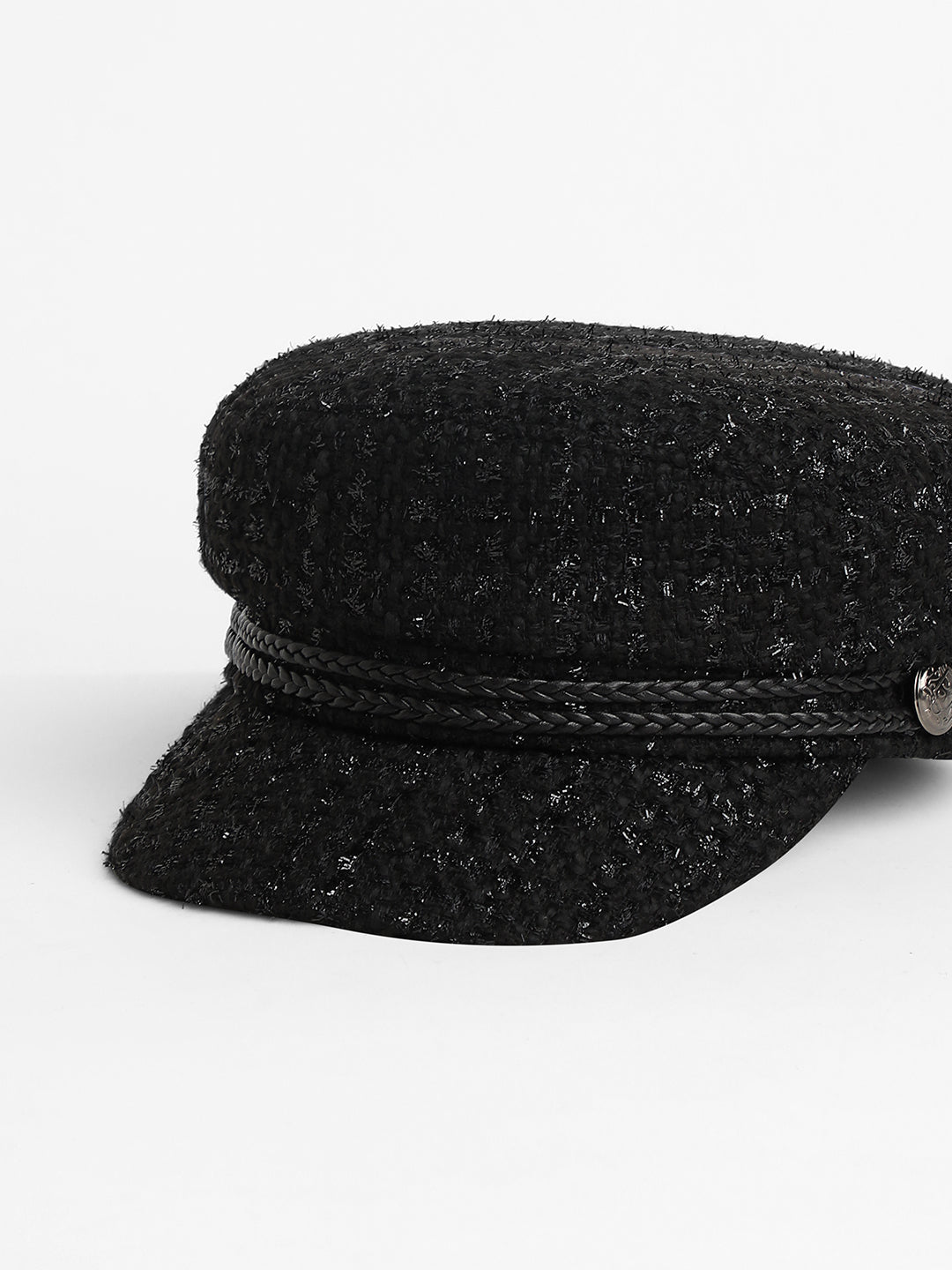 Braid-Lined Bakerboy Cap - Midnight Black