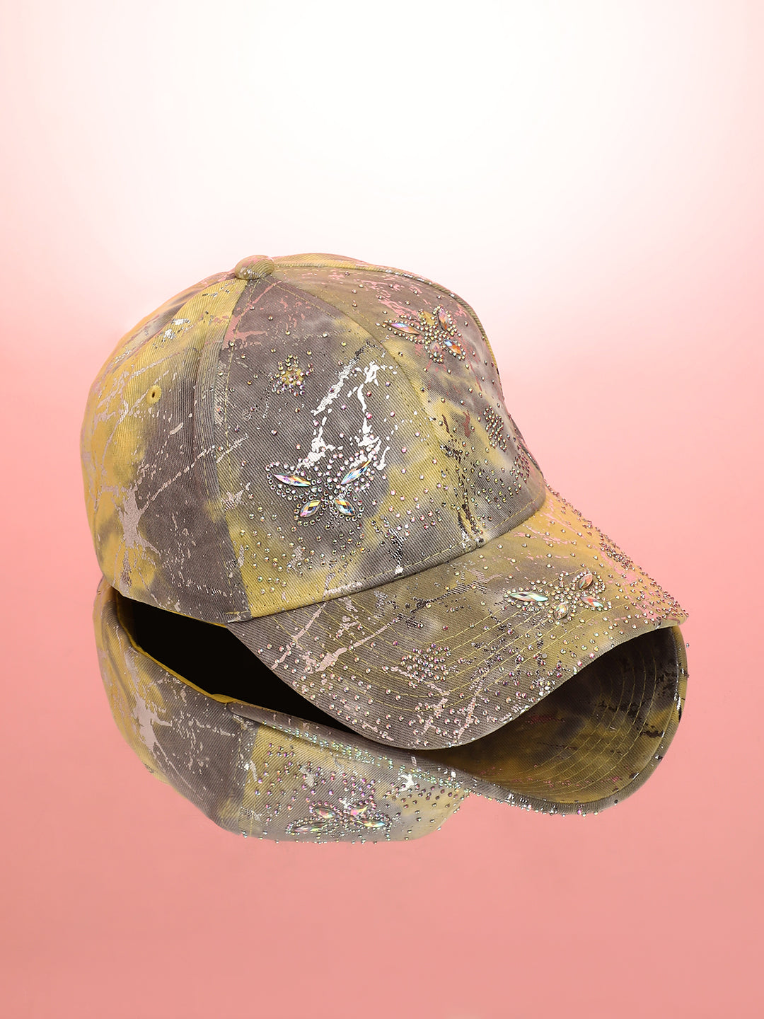 Studded Ombre Basketball Cap - Ash Grey & Lemon Yellow