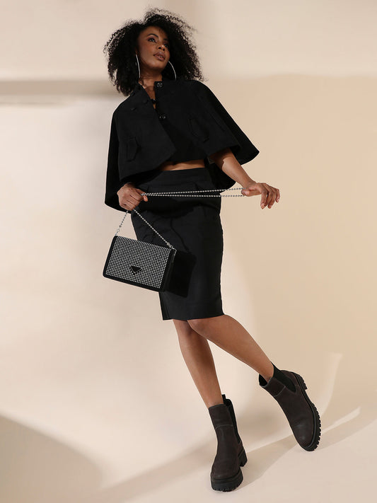 Studded Triangle Sling Bag - Black