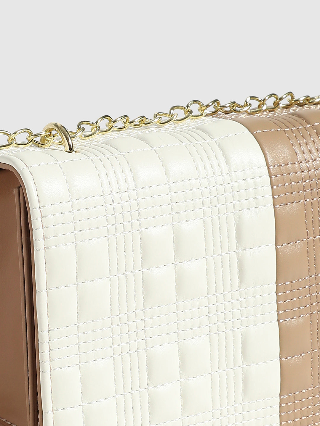 Contrast Quilted Sling Bag - White & Beige