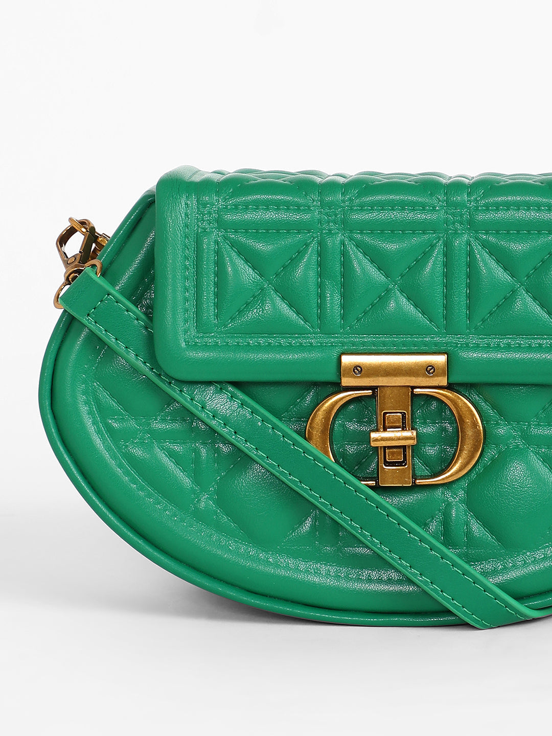 The Quilted Curve Sling Bag - Shamrock Green