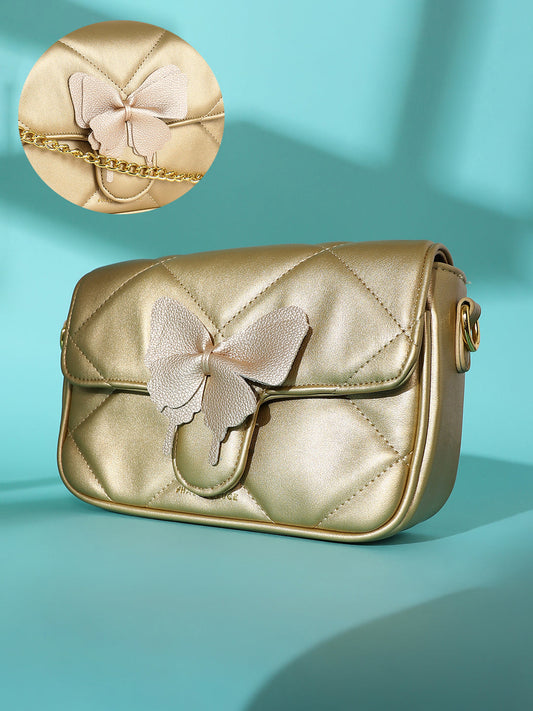 The Quilted Butterfly Shoulder Bag - Antique Gold