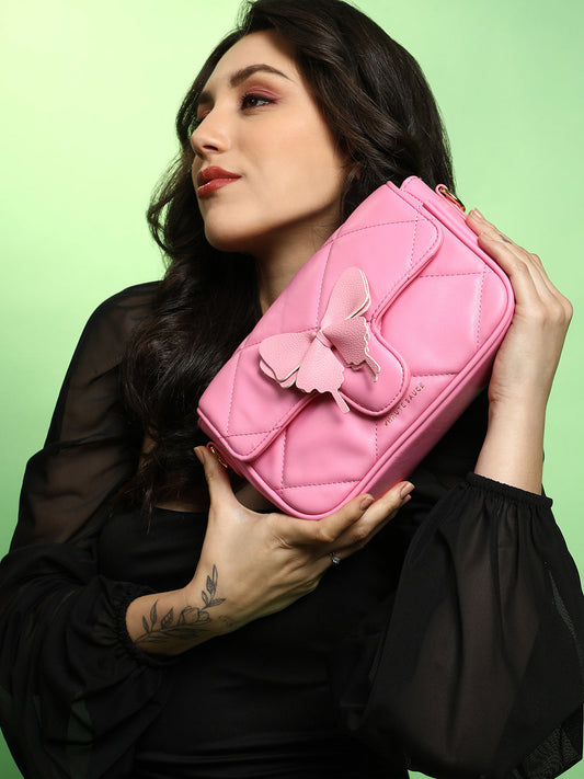 The Quilted Butterfly Shoulder Bag - Barbie Pink