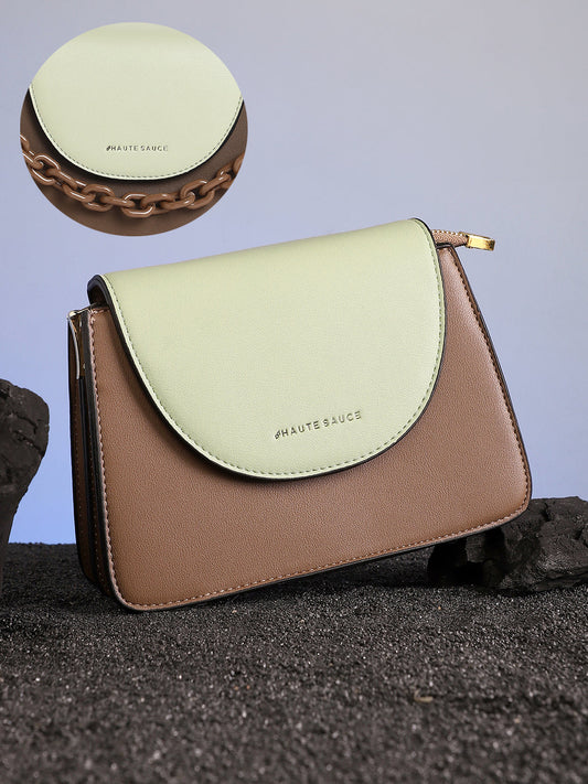 The Block Flap Hand Bag - Mocha Brown & Yellow Ochre