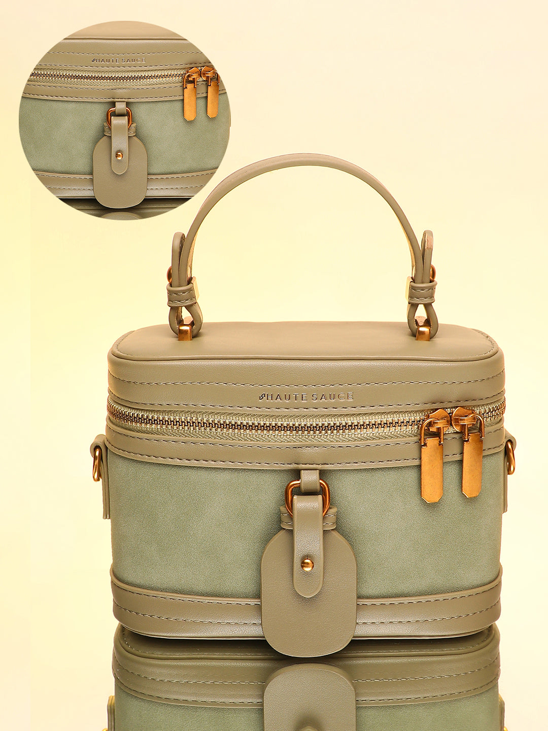 The Velvet Oval Bucket Bag - Olive Green