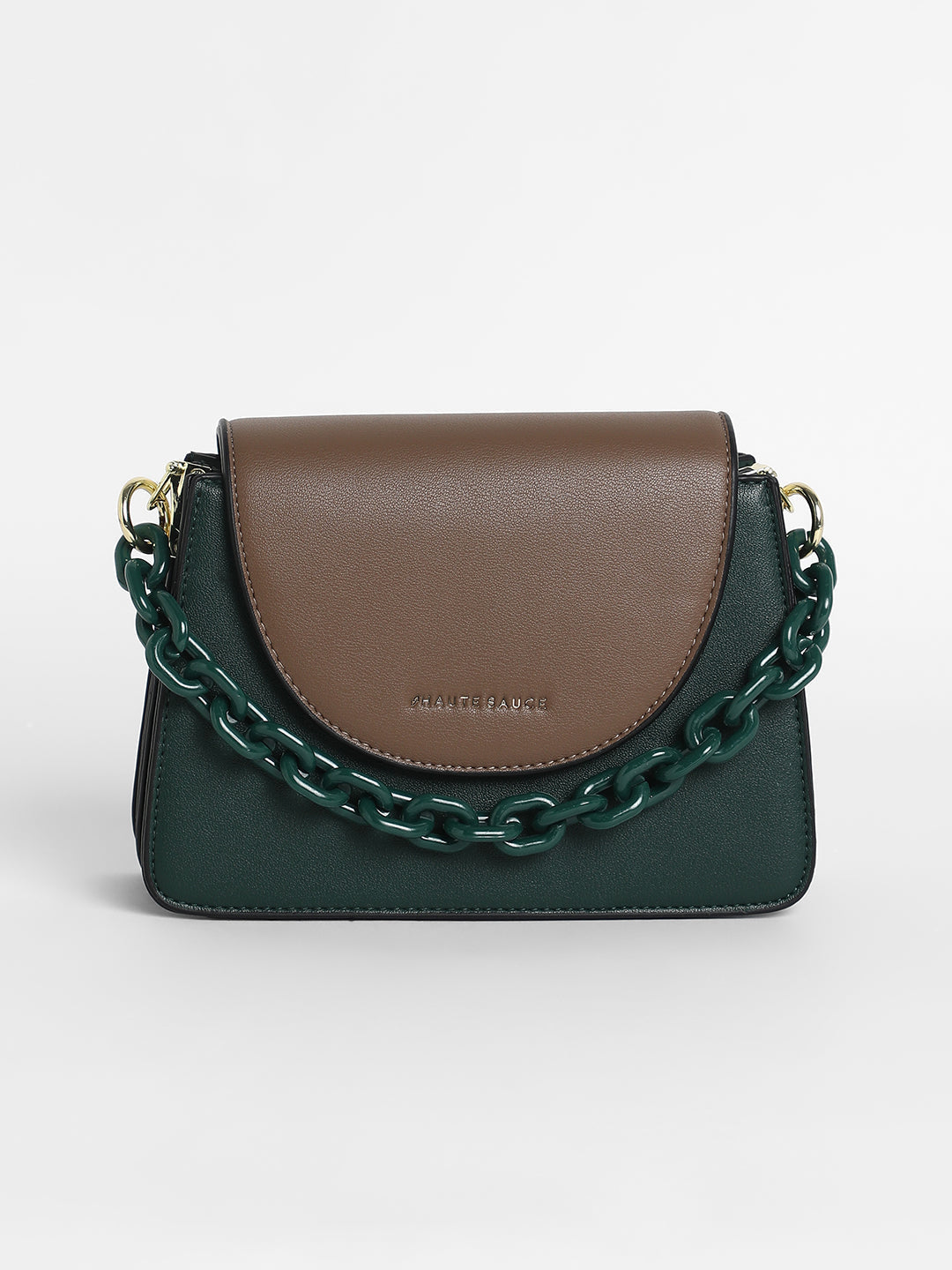 The Block Flap Hand Bag - Olive Green & Chocolate Brown