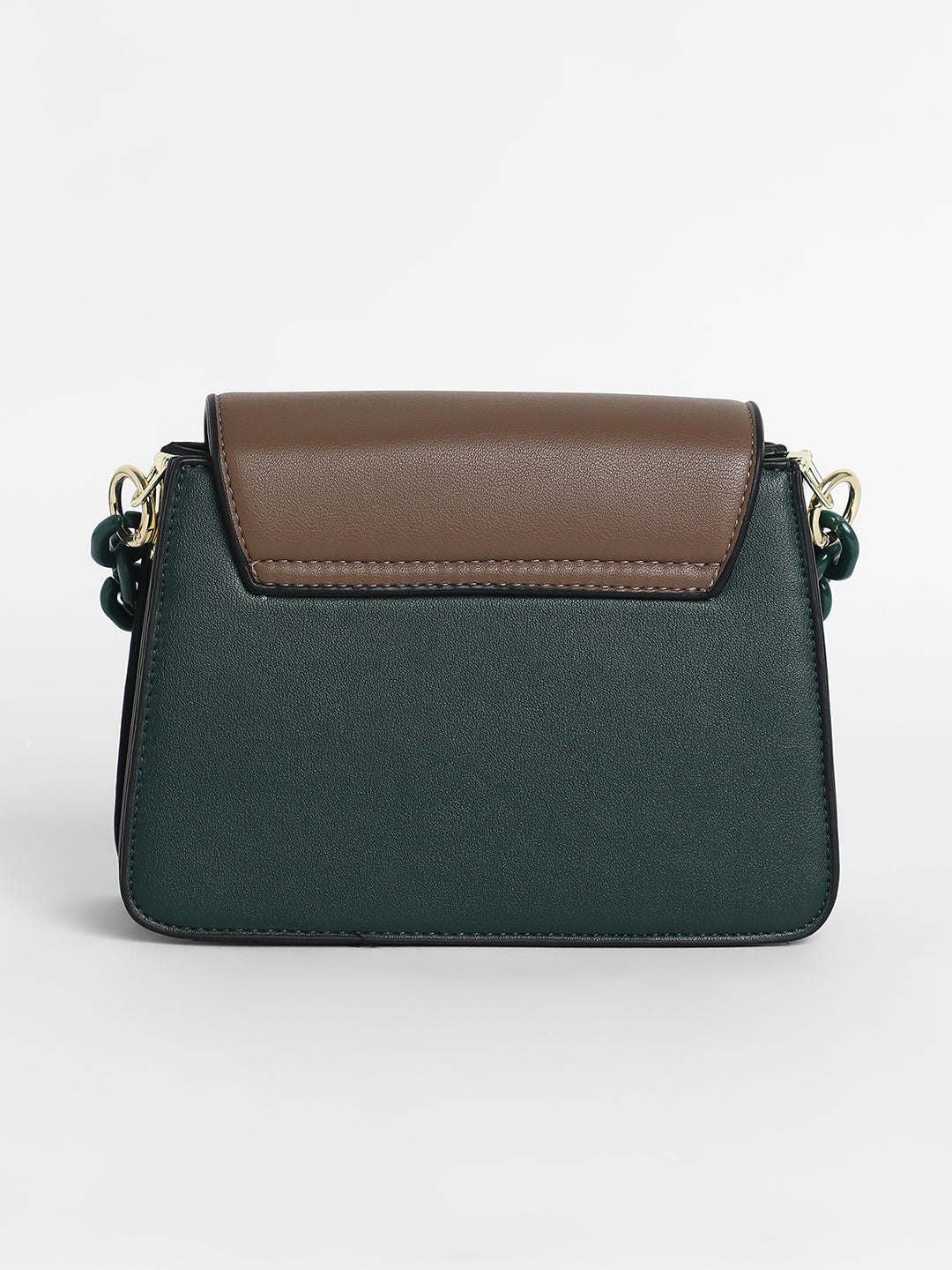 The Block Flap Hand Bag - Olive Green & Chocolate Brown
