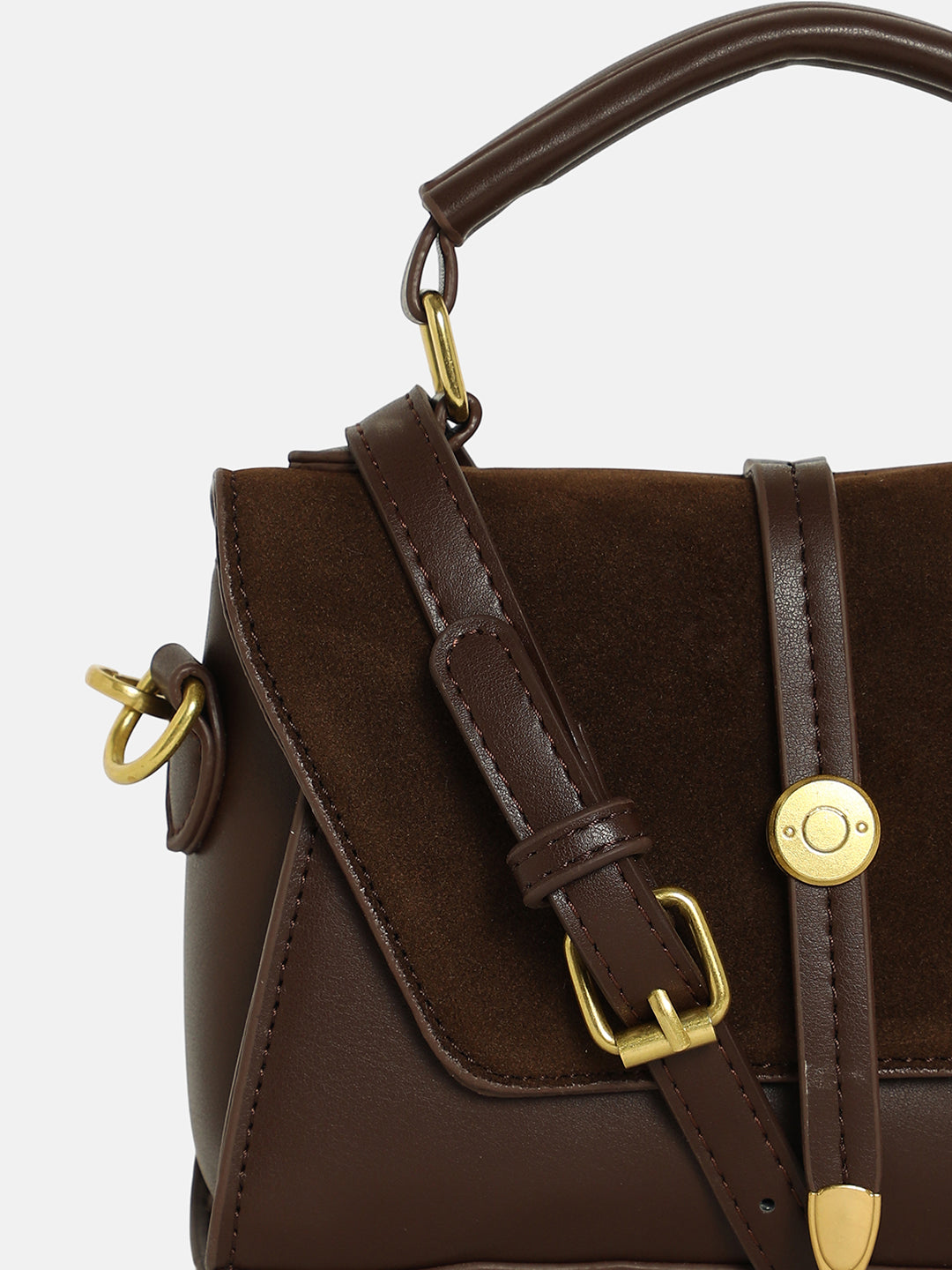 The Aurest Suede-Block Hand Bag - Chocolate Brown