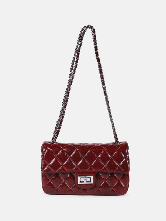 The Quilted-Chainlink Sling Bag - Cherry Red